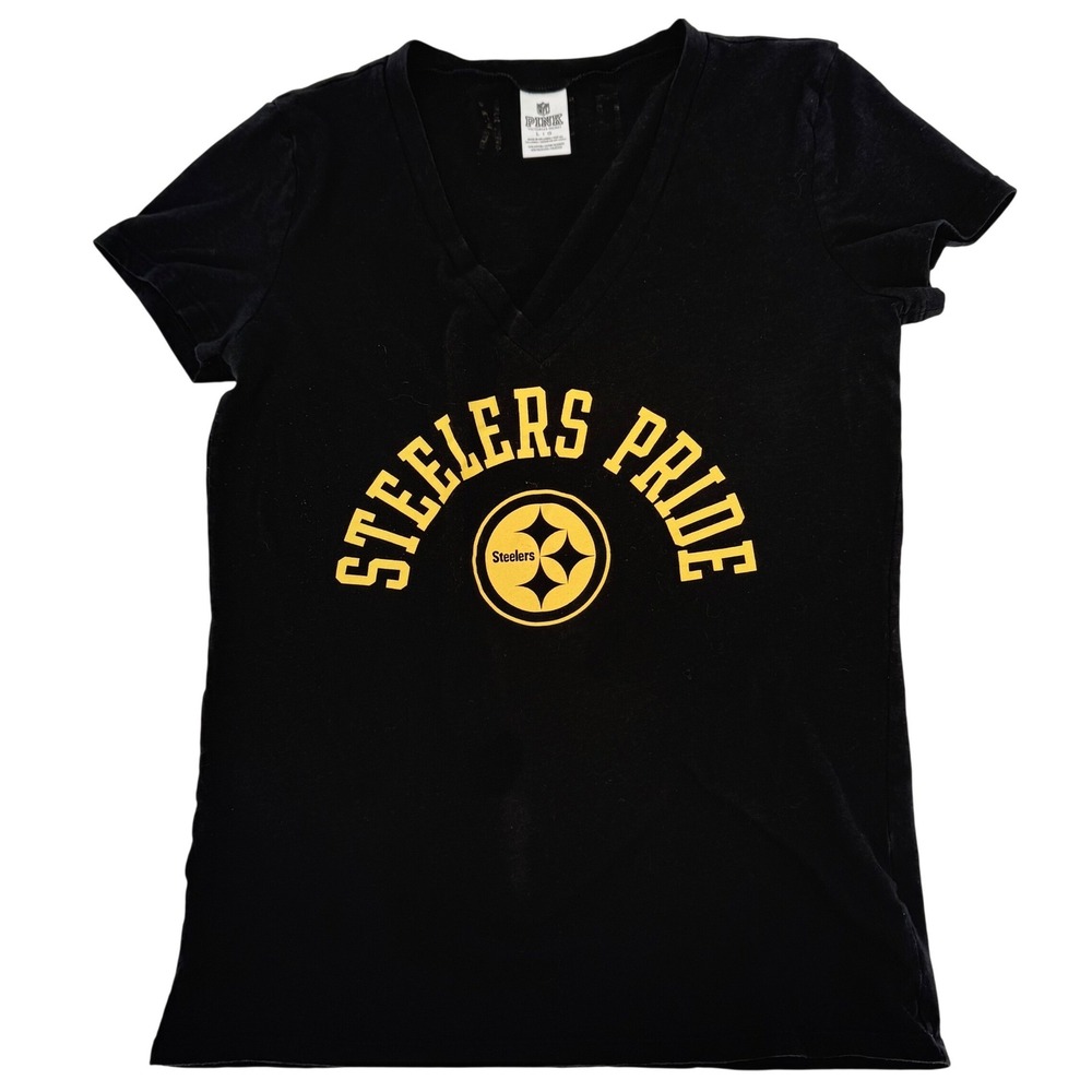 PINK Victoria's Secret Pittsburgh Steelers Pride NFL V-Neck T-Shirt Black‎ L